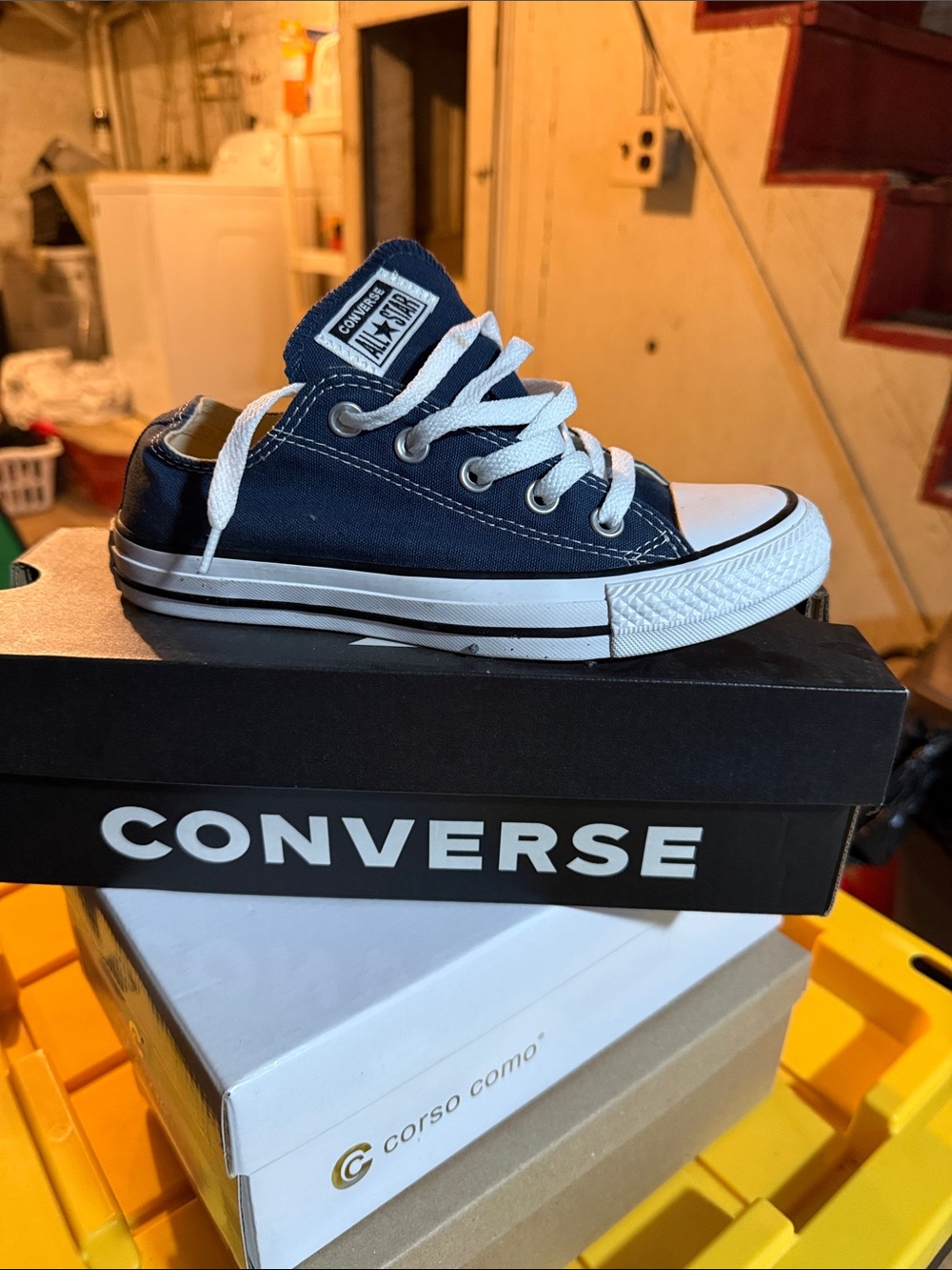 Converse Low Top Sneaker in Navy and White